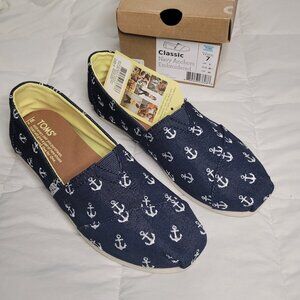 New In Box Women's TOMS Classic Navy with Embroidered Anchors NWT Size 7